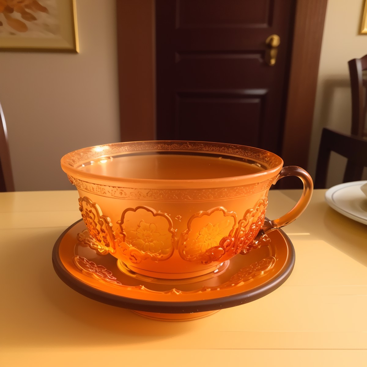 a (orange glaze, transparent:1.1) cup, building model, (solo:1.2), <lora:colouredglazecd-000006:0.7>, colouredglazecd, no ...
